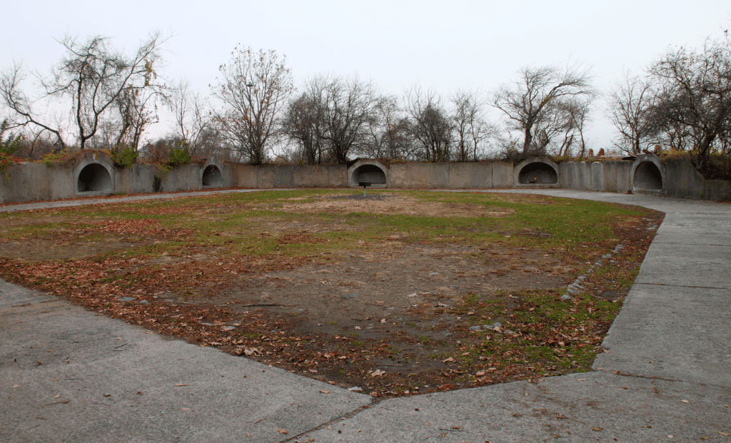 Concrete bunkers where depth charges were stored during World War Two, at Fort Pickering