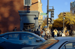 Corner of North Street and Essex Street with the Black Veil Shoppe in View